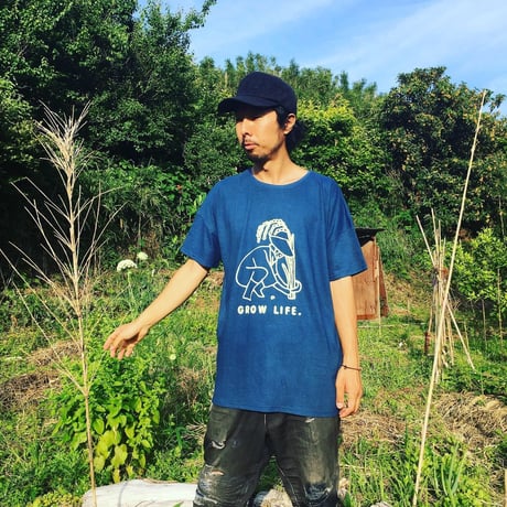 『草木染め ビッグTシャツ(ポケット付き)  GROW LIFE！グロウライフ』Hemp×オーガニックコットン