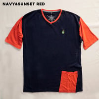 『テッポーTシャツ with ポケット_地球と月』Hemp×オーガニックコットン(NAVY&SUNSET RED Hemp)