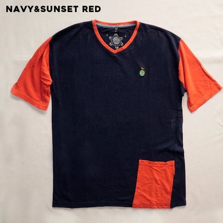 『テッポーTシャツ with ポケット_地球と月』Hemp×オーガニックコットン(NAVY&SUNSET RED Hemp)