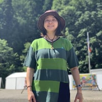 『テッポーTシャツ ボーダーパッチワーク  ポケット付き_山と月』Hemp×オーガニックコットン(Green Hemp)