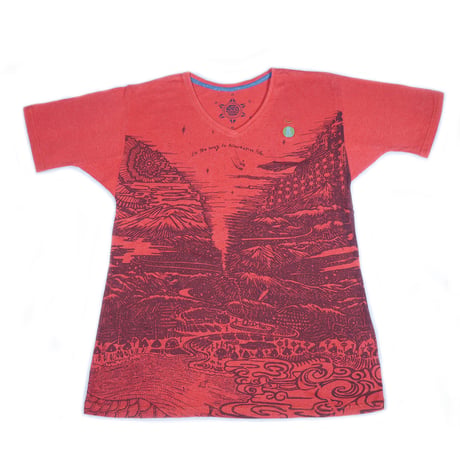 『テッポーTシャツ オルタネイティヴ  新しい暮らし_地球と月』Hemp×オーガニックコットン(D-Red Hemp)