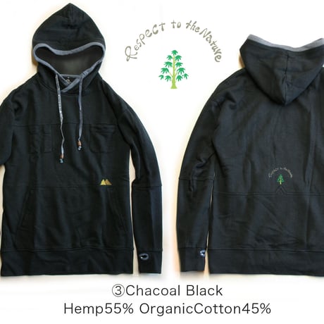 『ニンジャパーカー』 Hemp×オーガニックコットンフリース 新素材 プルオーバーパーカ