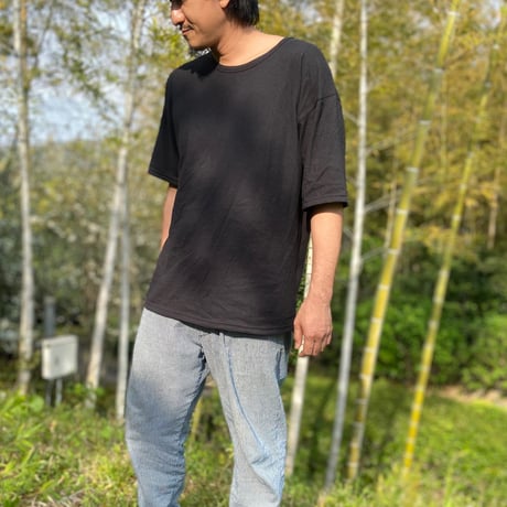 炭『NORA T-shirts BLACK 』Hemp o/cotton unisex 中薄手175g