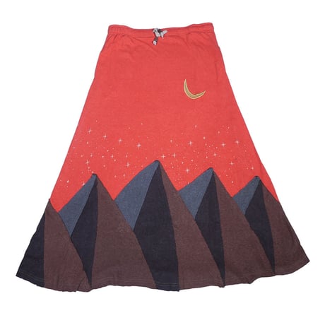 『パッチワークロングスカート MOON&MOUNTAIN』Hemp×オーガニックコットン(SUNSET RED)