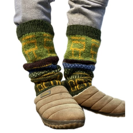 『手編みレッグウォーマー 豆  Beans Leg warmer 』ニュージーランドウール (ユニセックスフリーサイズ)