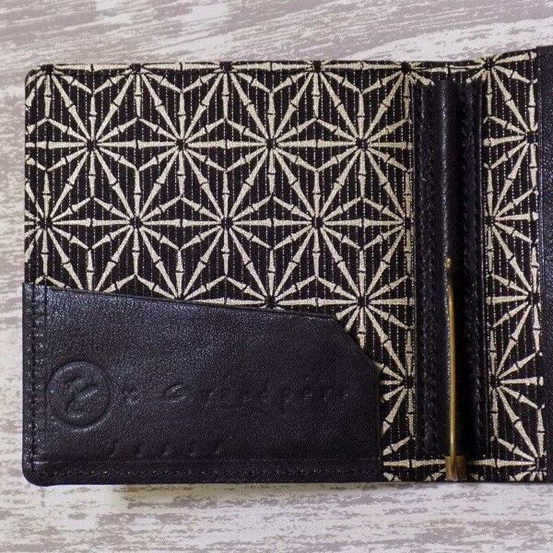 オーダー 京都 札ばさみ・マネークリップ 牛革黒色×金糸織西陣織黒色