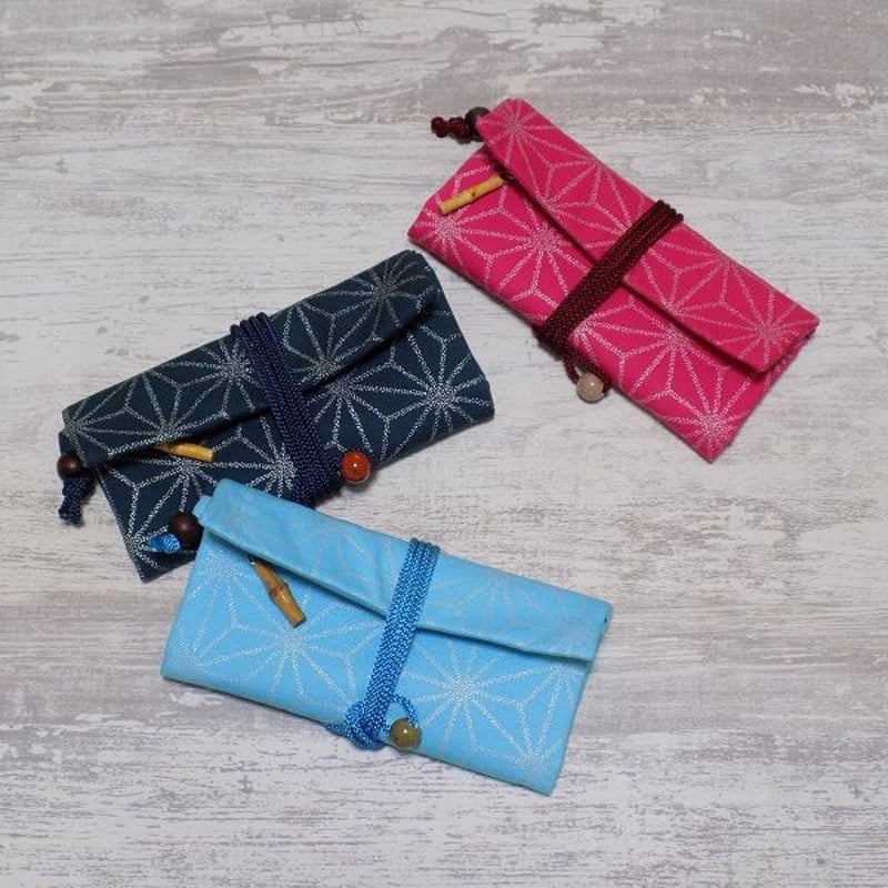 京都 道中財布 コットンオックス濃いピンク地製 「麻の葉 銀色