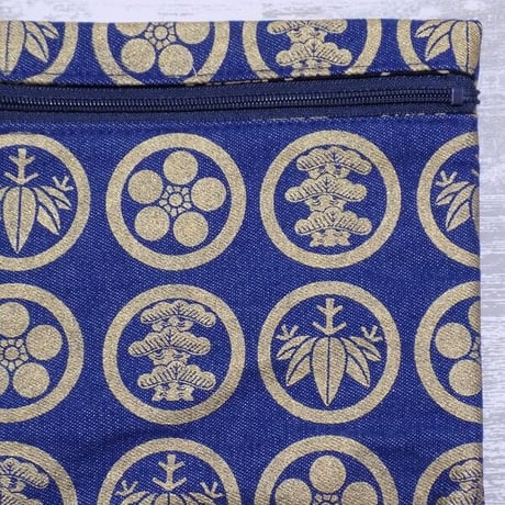 オーダー　京都　道中財布　デニム地製　「家紋松竹梅　金色」