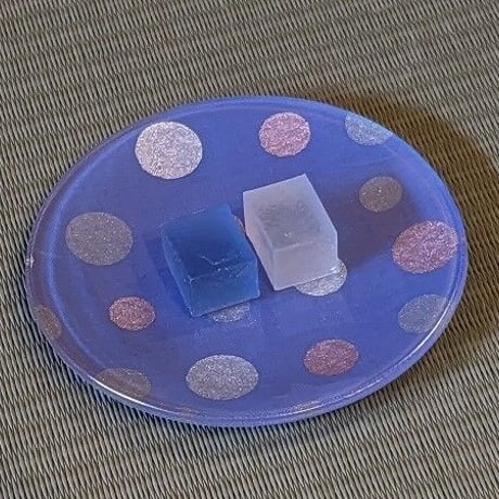 京都　ガラス製トレイ・豆皿　金彩ガラス皿　「水玉」　丸形