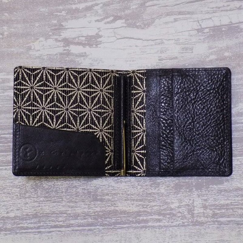 オーダー 京都 札ばさみ・マネークリップ 牛革黒色×金糸織西陣織黒色