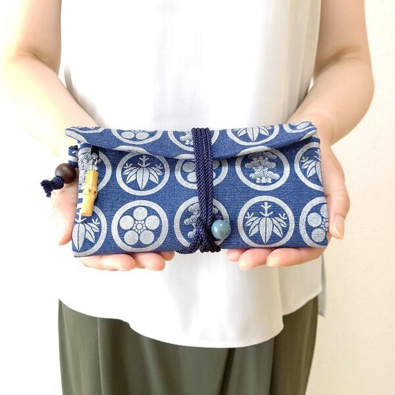 京都 道中財布 デニム地製 「家紋松竹梅 銀色」 | Huduru Craft
