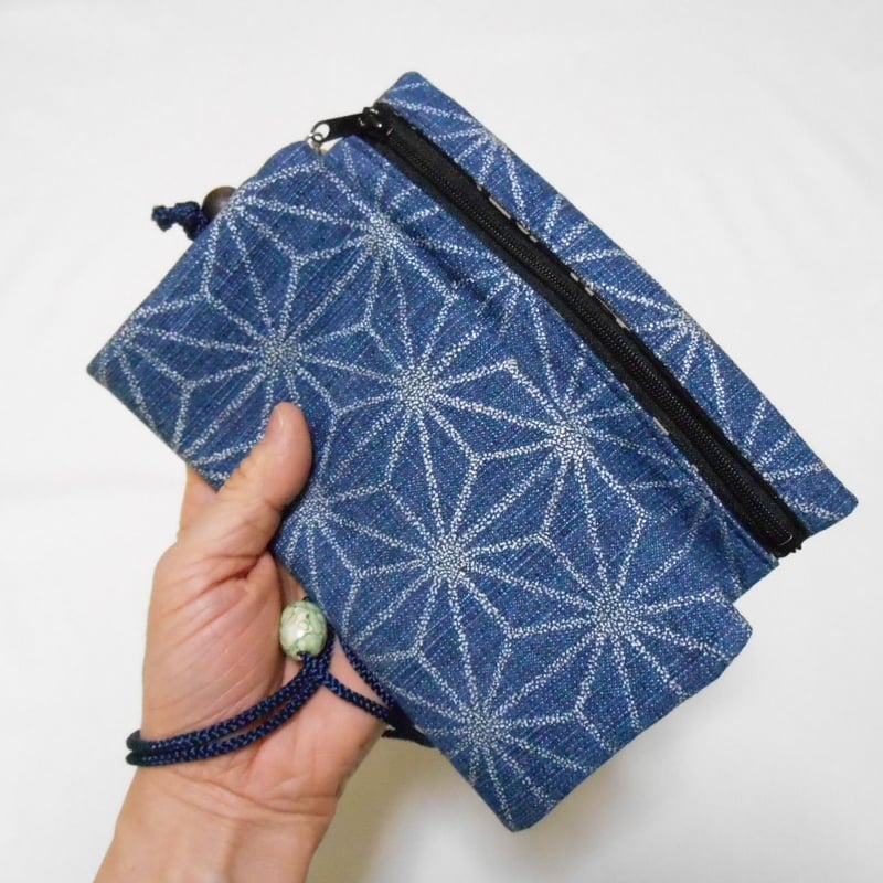 道中財布 帆布黒製 家紋菱 銀 | Huduru Craft