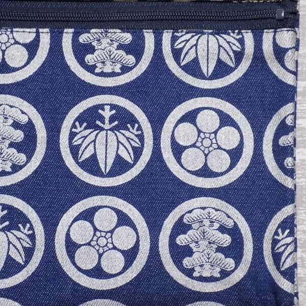 京都 道中財布 デニム地製 「家紋松竹梅 銀色」 | Huduru Craft