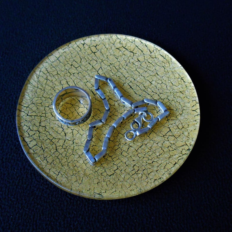 京都 ガラス製トレイ・豆皿 金彩ガラス皿 「流水・純金箔」 丸形