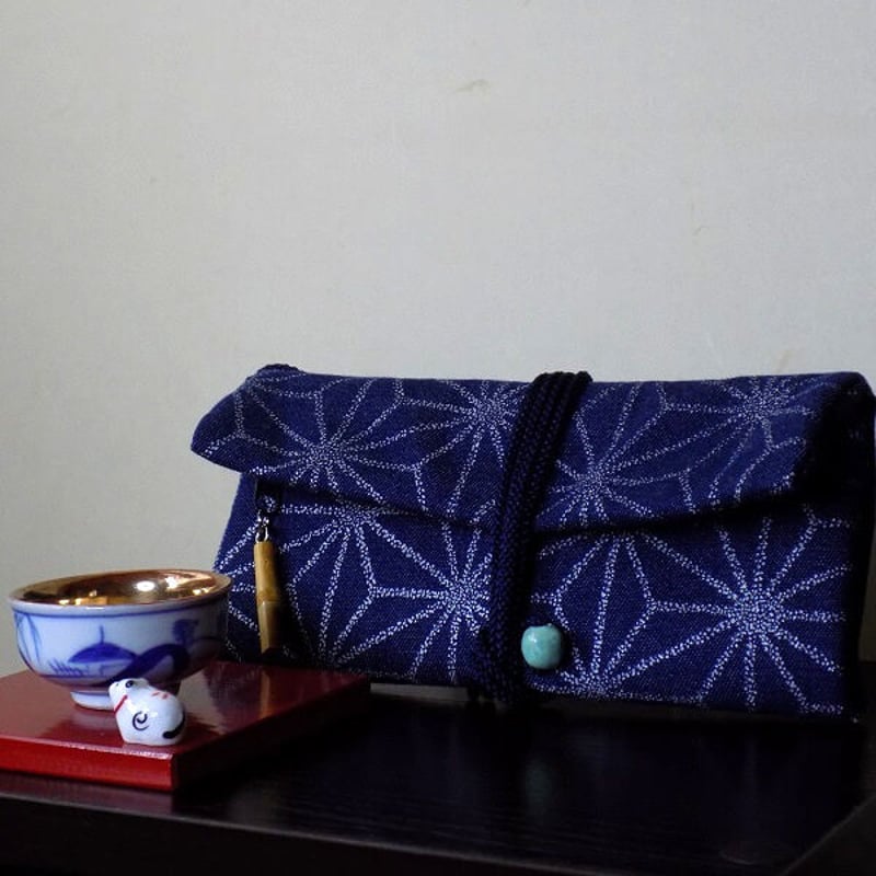 京都 道中財布 デニム紺地製 「麻の葉 銀色」 定番 | Huduru Craft