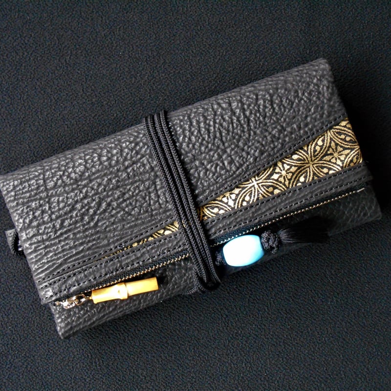 京都 特別仕様 鮫革黒製 本革製道中財布 「七宝金」 | Huduru Craft