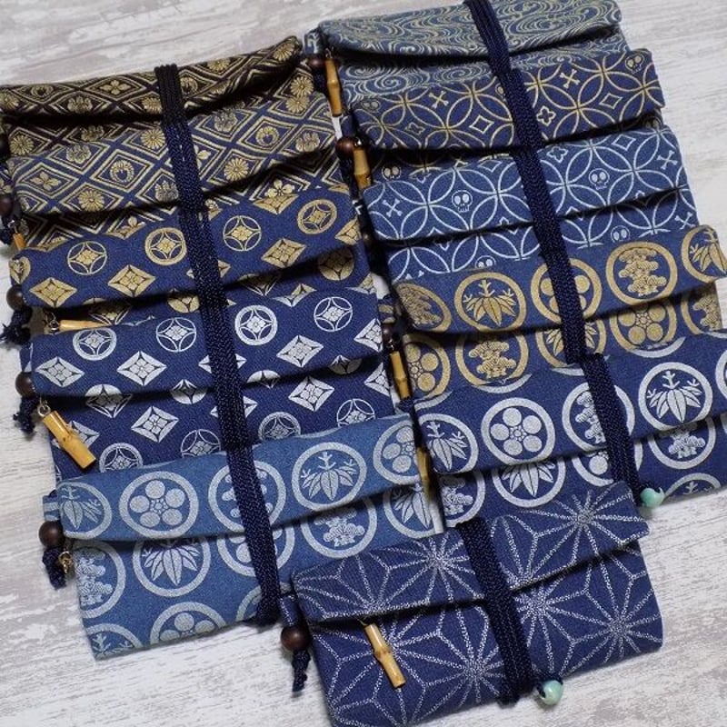 京都 道中財布 デニム紺地製 「麻の葉 銀色」 定番 | Huduru Craft