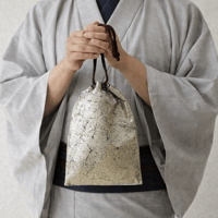 京都　コットン紬風グリーン色地製　「錫箔」　真綿箔　合切袋