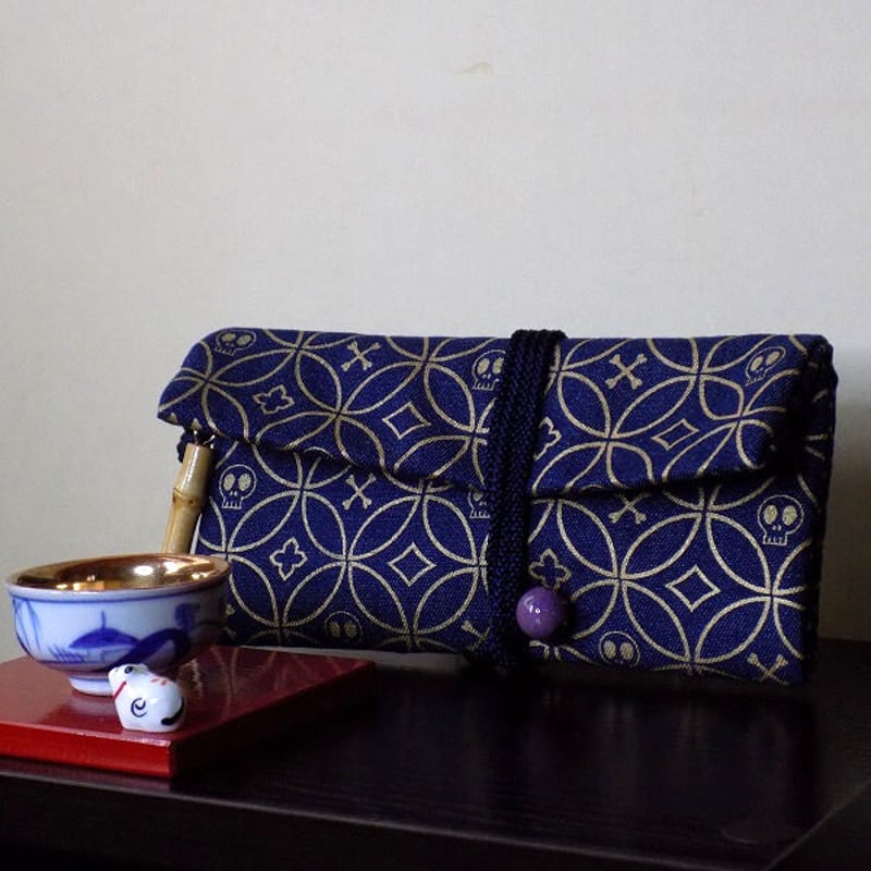 京都 道中財布 デニム地製 「髑髏七宝 金色」 | Huduru Craft