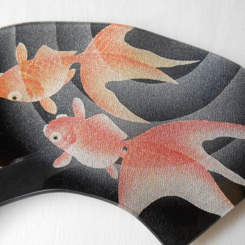 京都 ガラス製飾り皿 金彩ガラス皿 「游」 金魚 扇形 | Huduru Craft