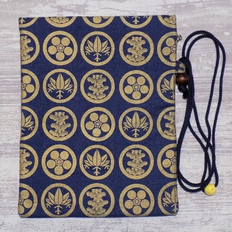 オーダー　京都　道中財布　デニム地製　「家紋松竹梅　金色」