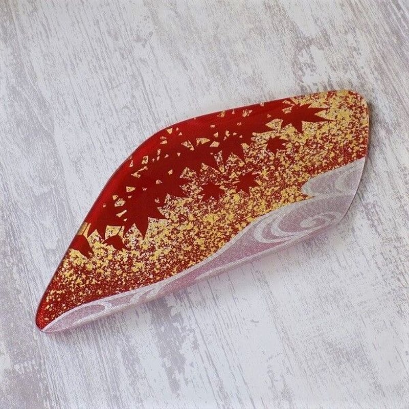 京都 ガラス製飾り皿 金彩ガラス皿 「紅葉に流水」 不定形 | Huduru Craft