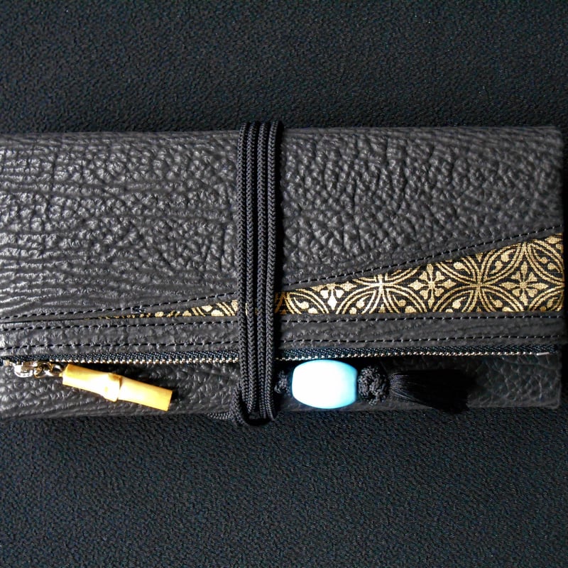 京都 特別仕様 鮫革黒製 本革製道中財布 「七宝金」 | Huduru Craft
