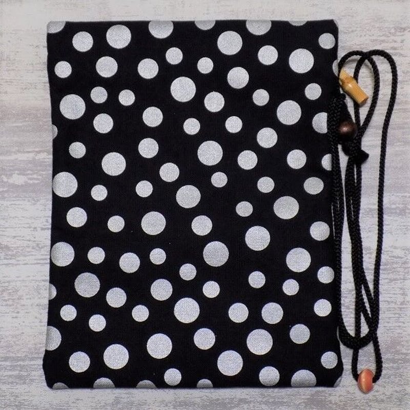 オーダー 京都 道中財布 帆布黒色地製 「水玉 ドット 銀色