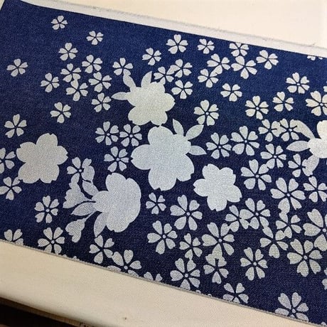 オーダー　京都　道中財布　デニム地製　「桜散らし　銀色」