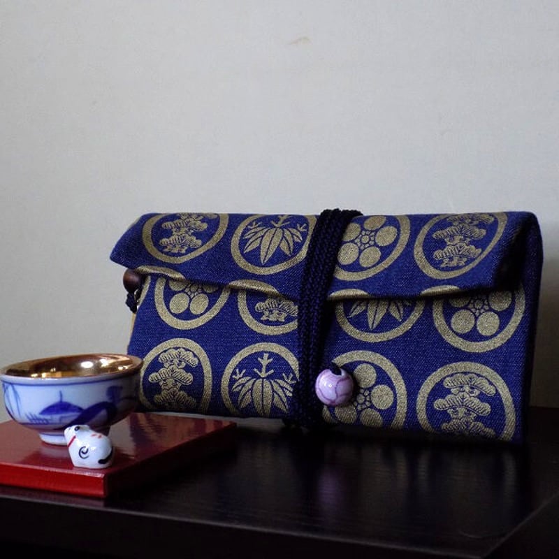 京都 道中財布 デニム地製 「家紋松竹梅 金色」 | Huduru Craft