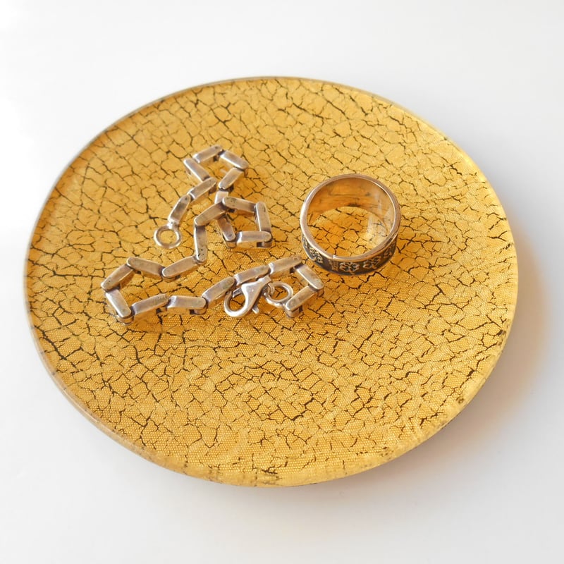 京都 ガラス製トレイ・豆皿 金彩ガラス皿 「流水・純金箔」 丸形