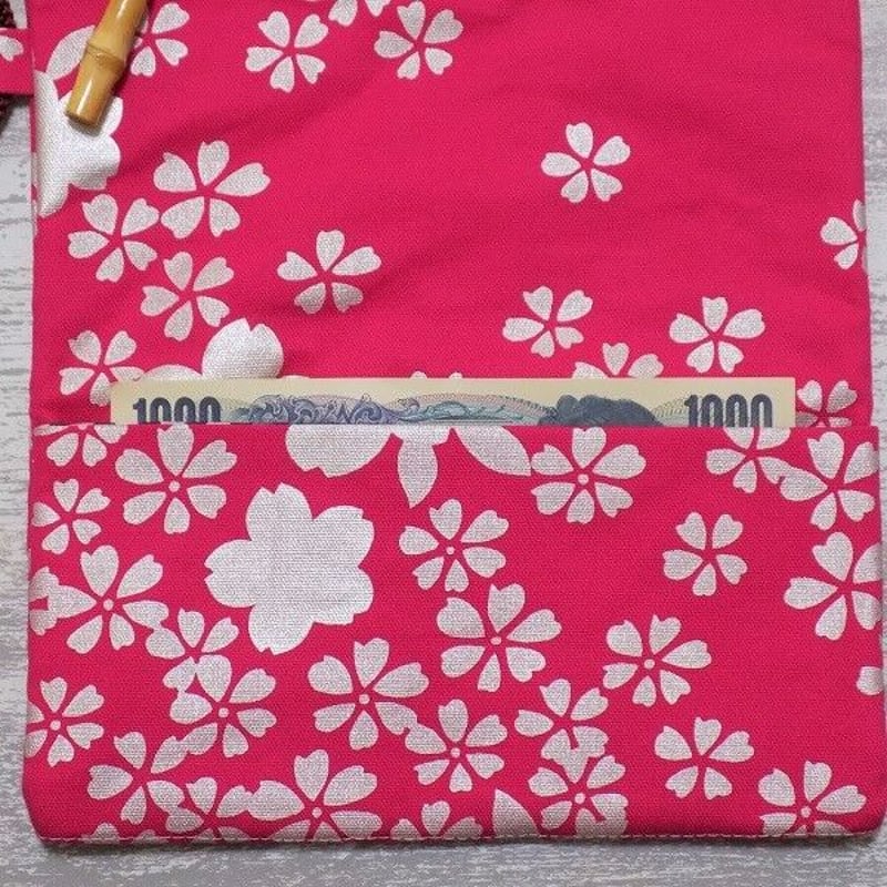 京都 道中財布 オックス濃いピンク色地製 「桜散らし 銀色」 | Huduru