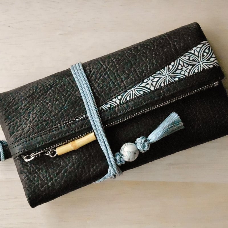 京都 本革製道中財布 黒牛革製 「七宝銀」 | Huduru Craft