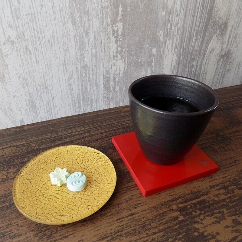 京都 ガラス製トレイ・豆皿 金彩ガラス皿 「流水・純金箔」 丸形