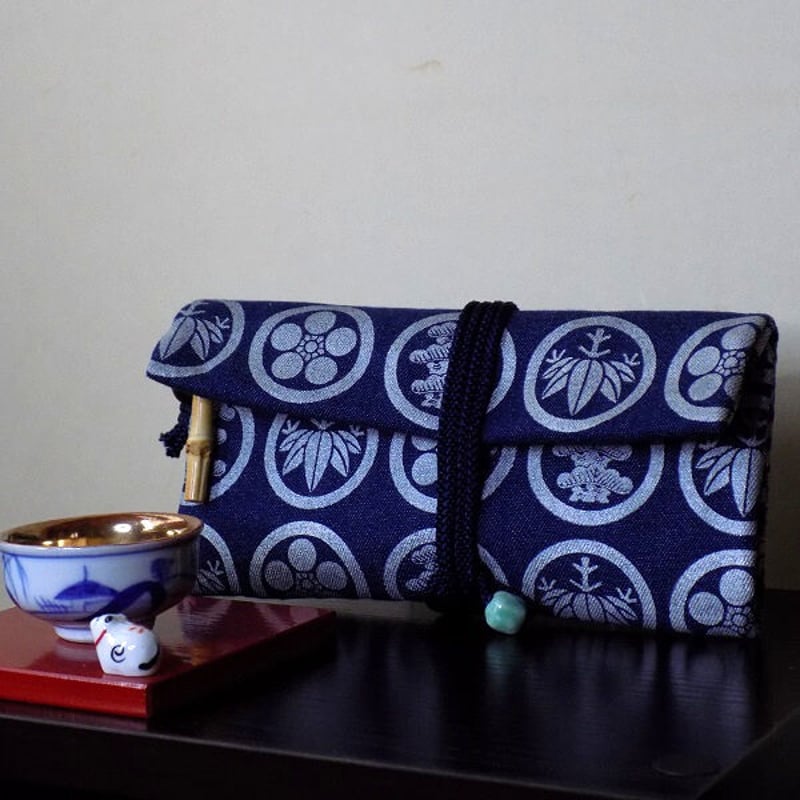 京都 道中財布 デニム地製 「家紋松竹梅 銀色」 | Huduru Craft