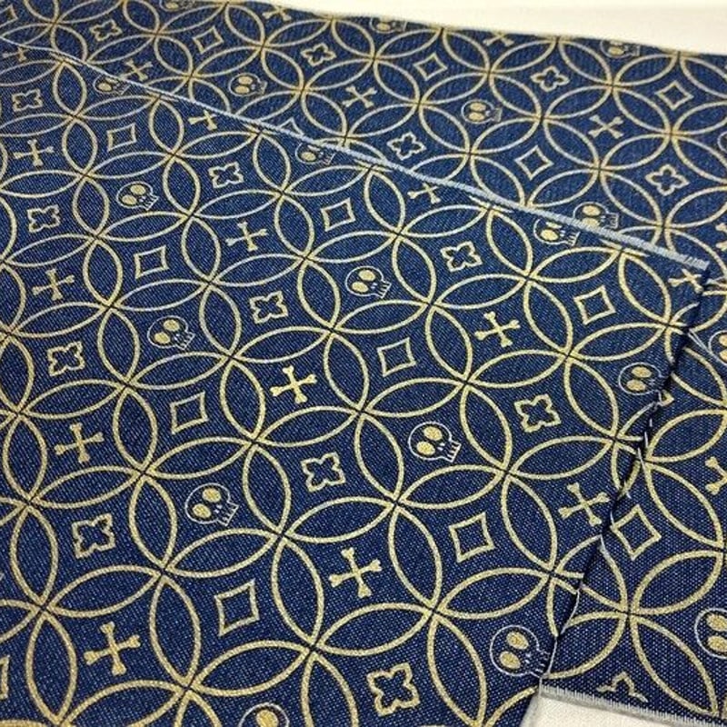 京都 道中財布 デニム地製 「髑髏七宝 金色」 | Huduru Craft