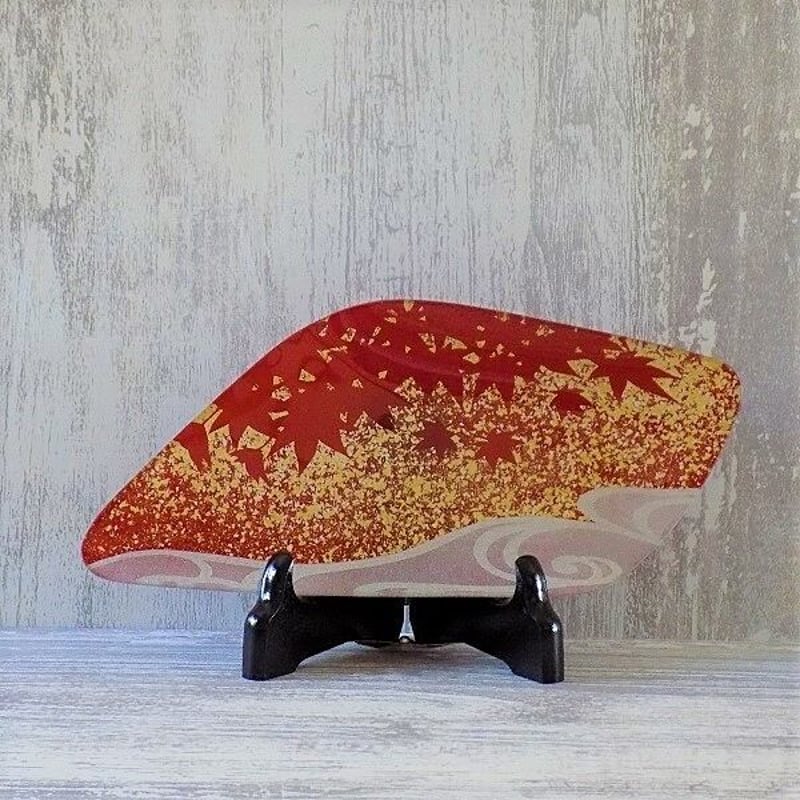 京都 ガラス製飾り皿 金彩ガラス皿 「紅葉に流水」 不定形