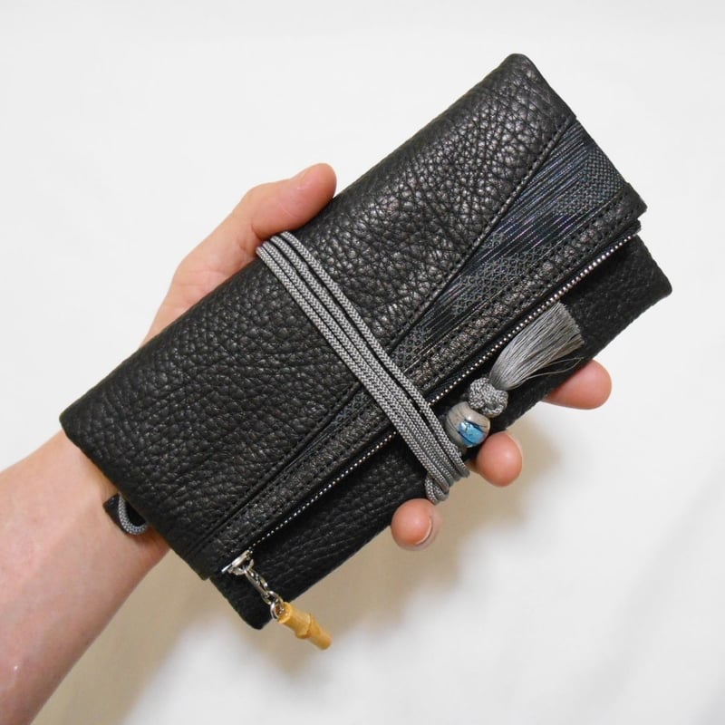 京都 本革製道中財布 黒牛革製 「七宝銀」 | Huduru Craft