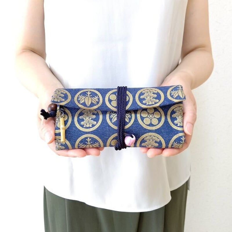 京都 道中財布 デニム地製 「家紋松竹梅 金色」 | Huduru Craft