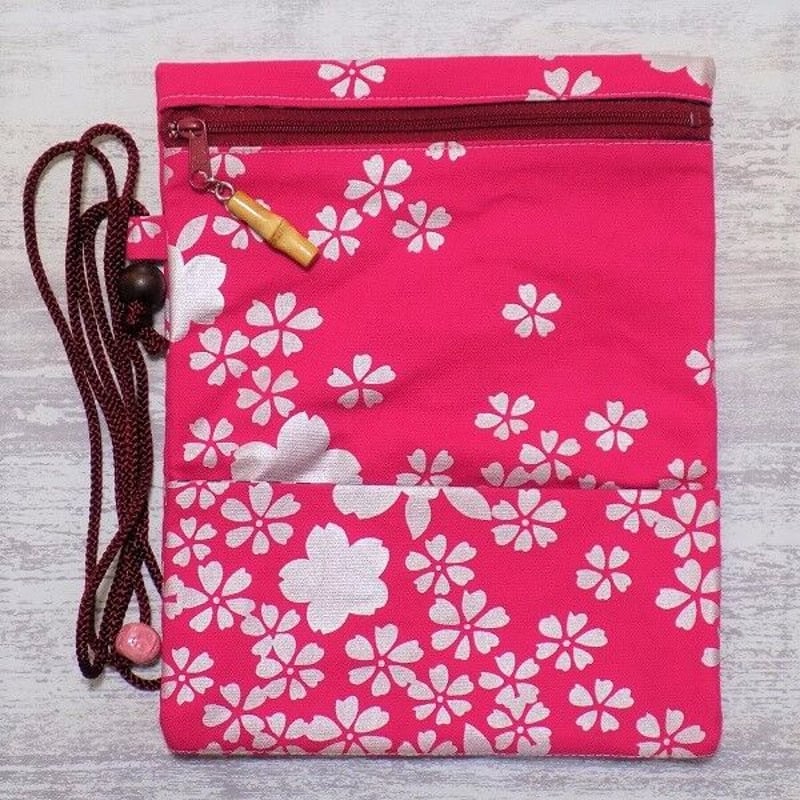 京都 道中財布 オックス濃いピンク色地製 「桜散らし 銀色」 | Huduru