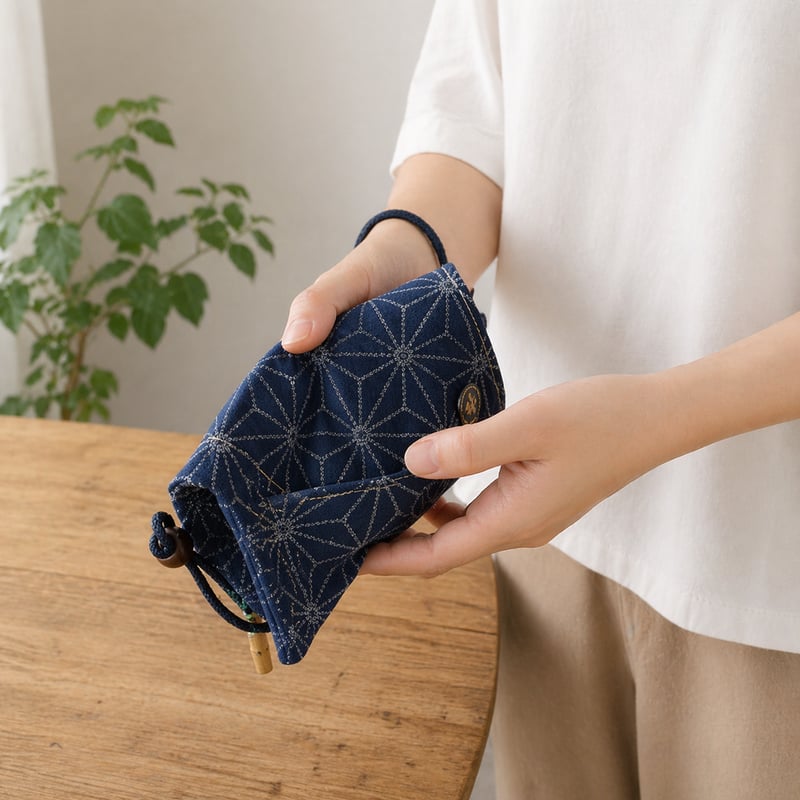 京都 道中財布 デニム地製 「家紋松竹梅 銀色」 | Huduru Craft
