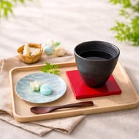 京都　ガラス製トレイ・豆皿　金彩ガラス皿　「市松ブルー」　丸形