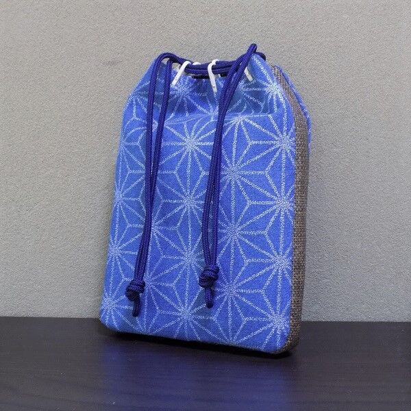 京都 洗い加工デニム地製 通しマチ信玄袋 「麻の葉 銀」 | Huduru Craft