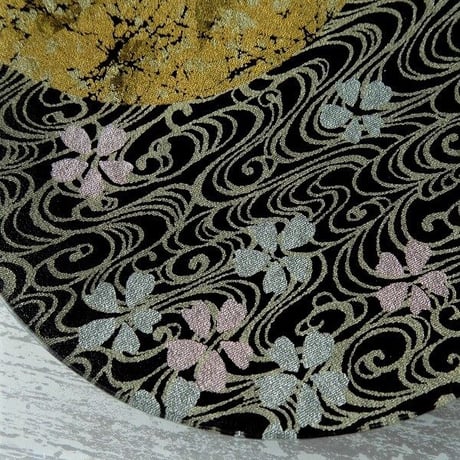 京都　ガラス製飾り皿　金彩ガラス皿　「月に桜・流水」　丸形