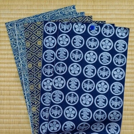 オーダー　京都　道中財布　デニム地製　「家紋松竹梅　金色」