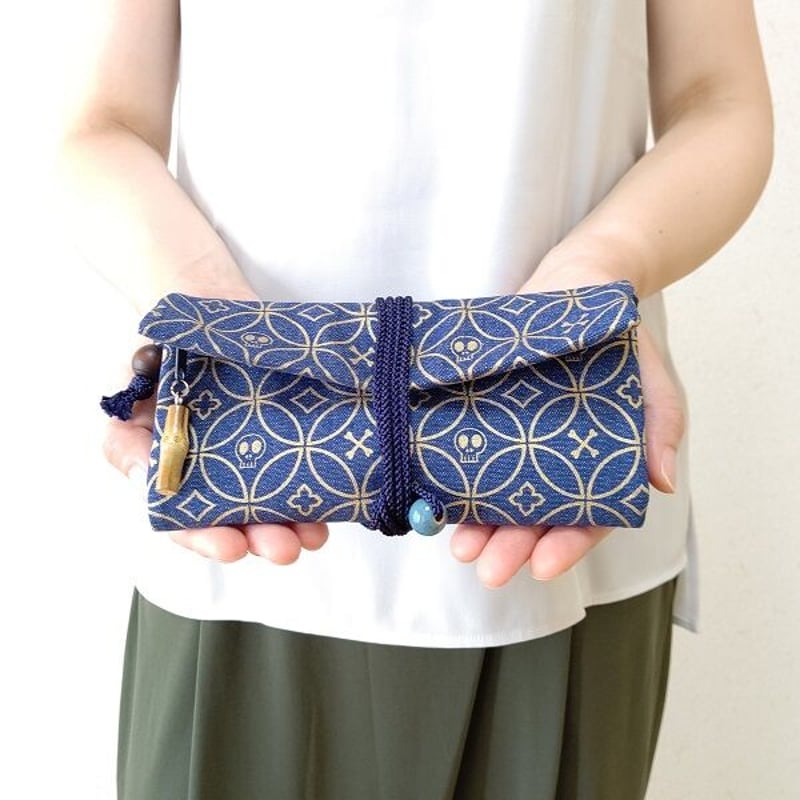 京都 道中財布 デニム地製 「髑髏七宝 金色」 | Huduru Craft