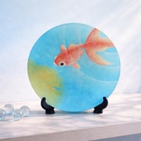 京都　ガラス製飾り皿　金彩ガラス皿　「游」　金魚