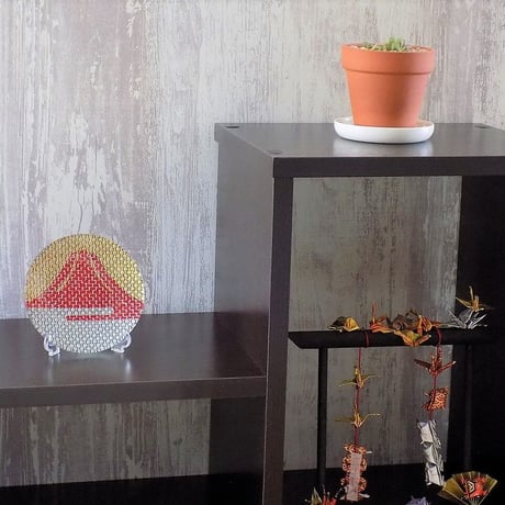 京都　ガラス製飾り皿　金彩ガラス皿　「赤富士」　豆皿