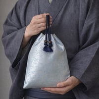 オーダー　京都　コットンオックス水色地製　「シルバー調箔」　合切袋