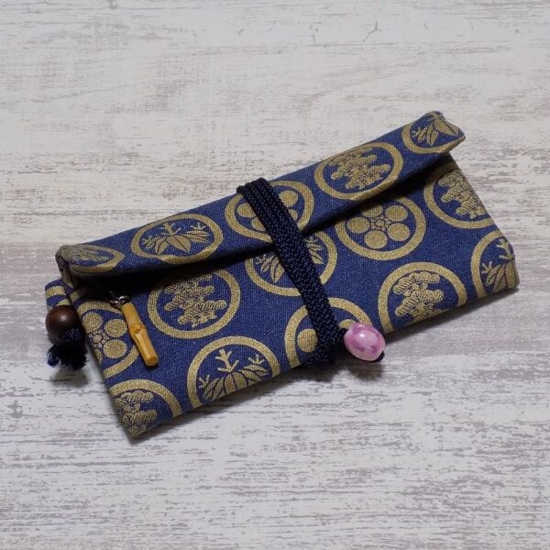 京都 道中財布 デニム地製 「家紋松竹梅 金色」 | Huduru Craft
